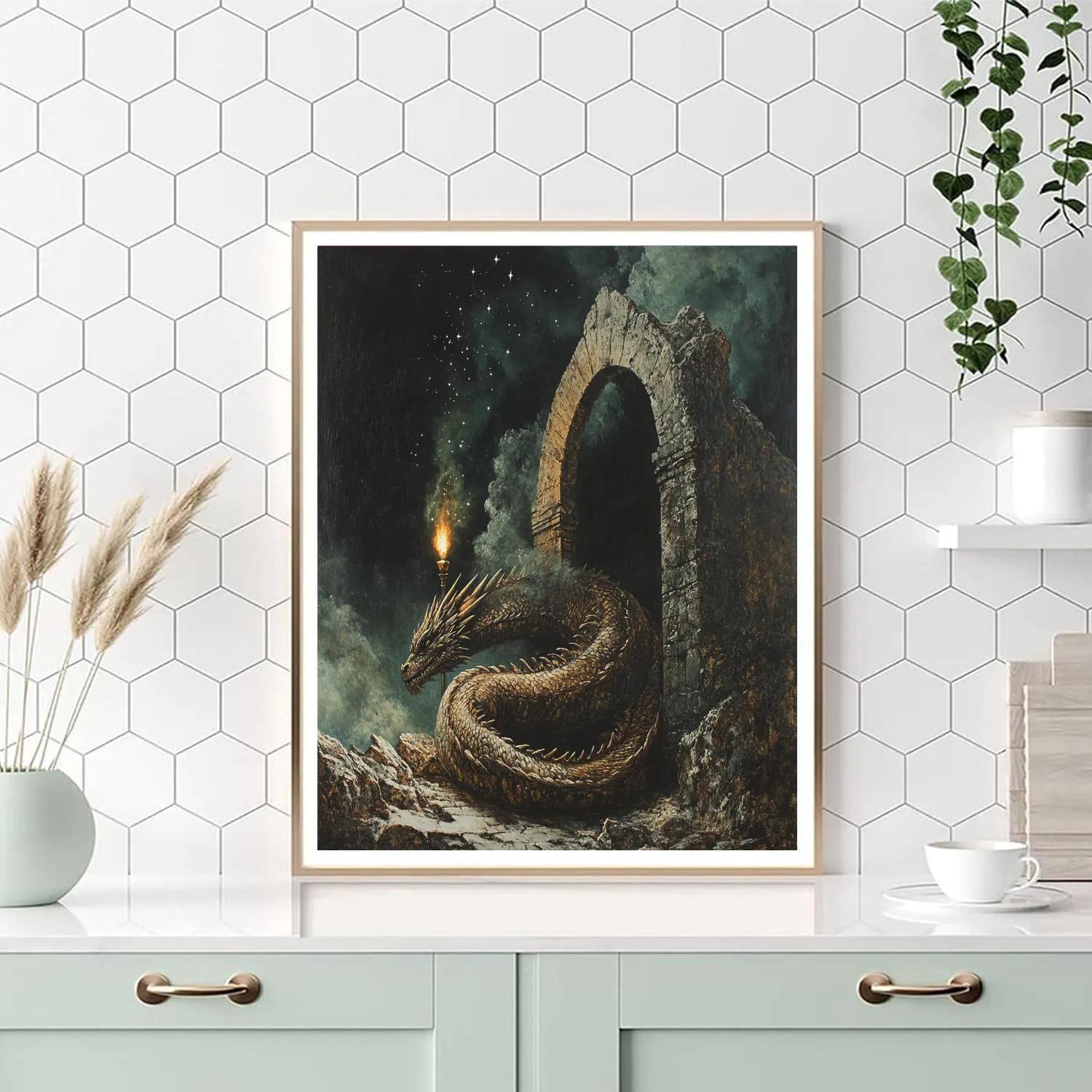 Caravaggio Inspired Mythic Dragon In Torchlight paint by number