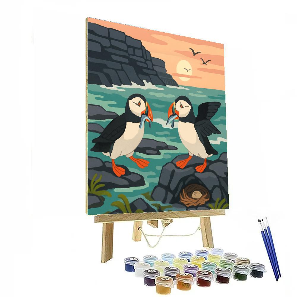 Tidepool Nests With Birds At Dusk Paint by numbers art