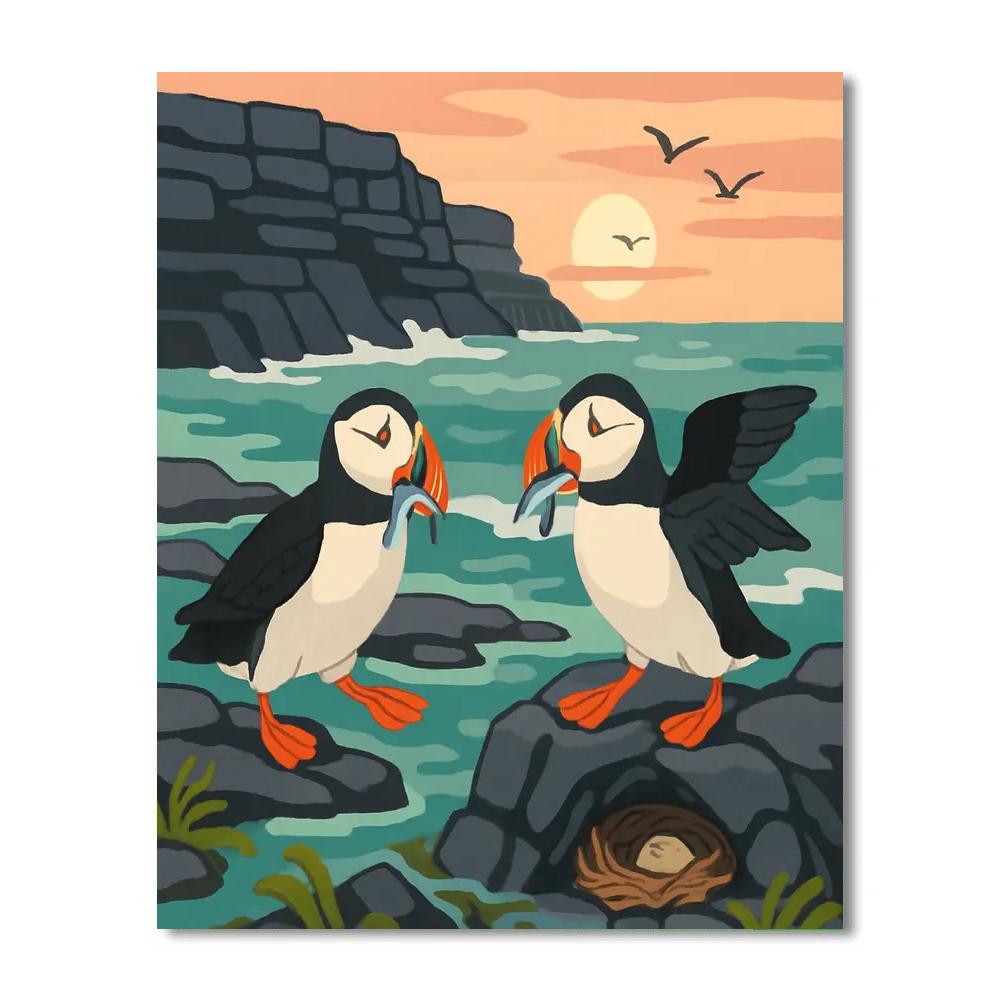 Tidepool Nests With Birds At Dusk Paint by numbers art