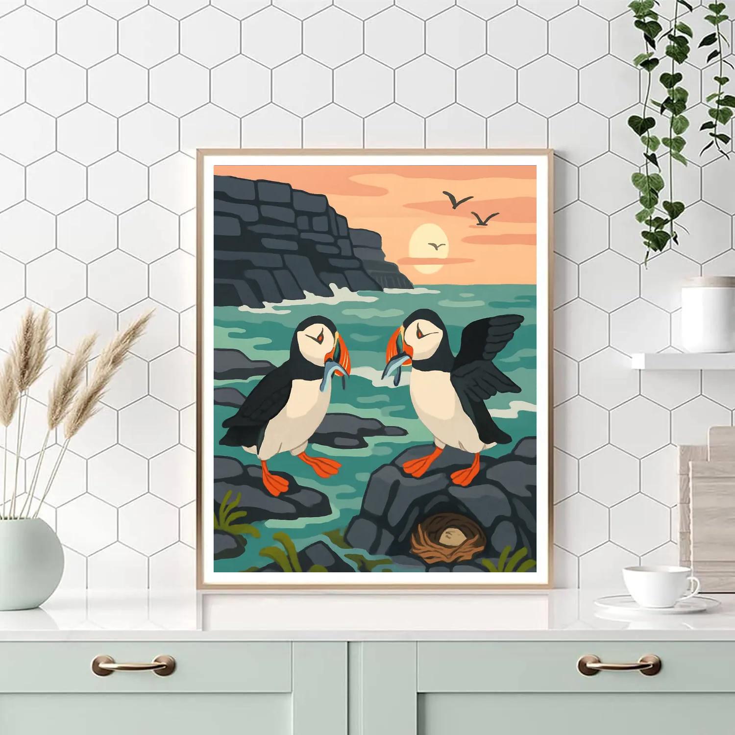 Tidepool Nests With Birds At Dusk Paint by numbers art
