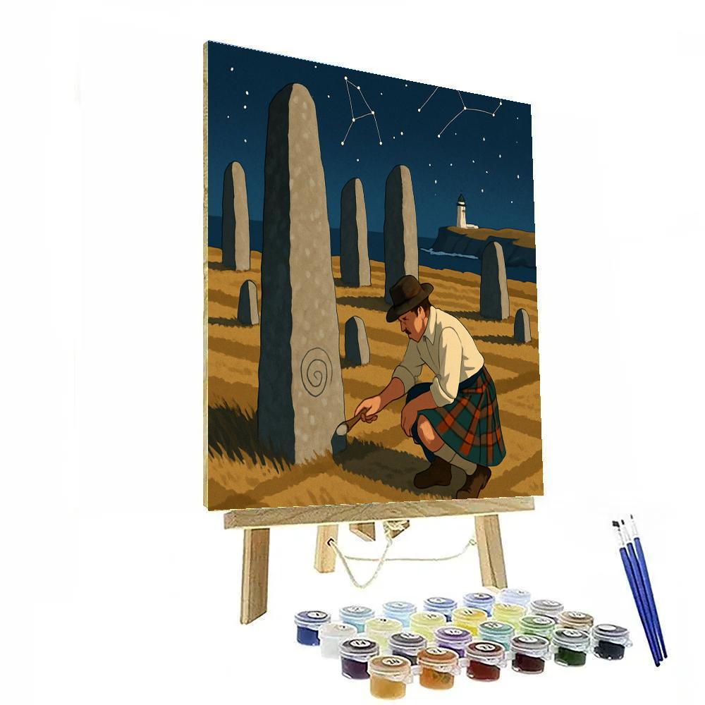 Stone Circle In Scotland With Starlit Tartan Shadows paint by color