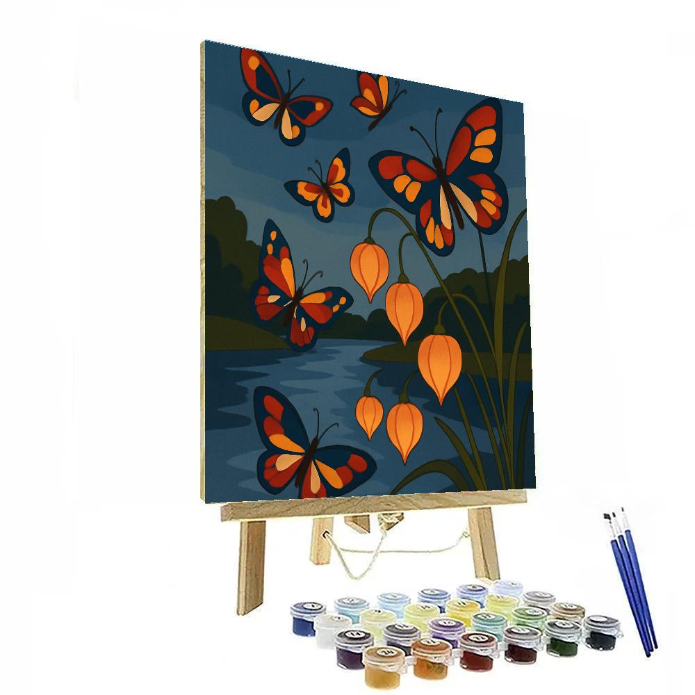 Lanternlit Riverbank With Butterfly Chorus Paint by numbers art