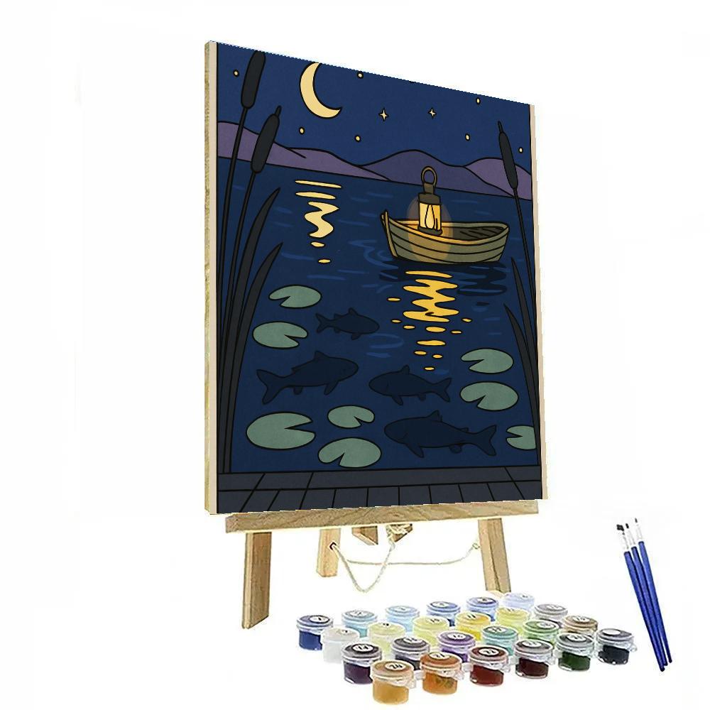 Starlit Rowboat On The Lake painting number kit