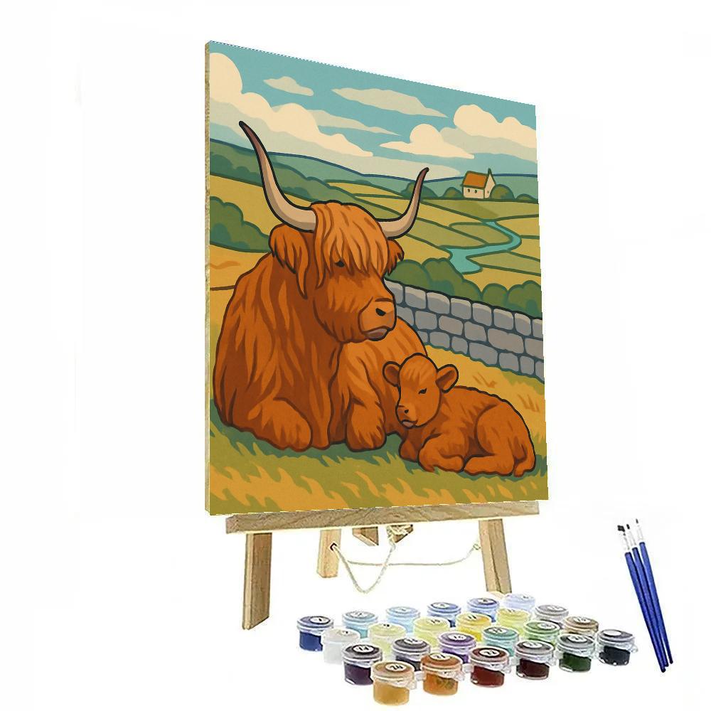 Highland Meadow With Cow Companion painting number kit