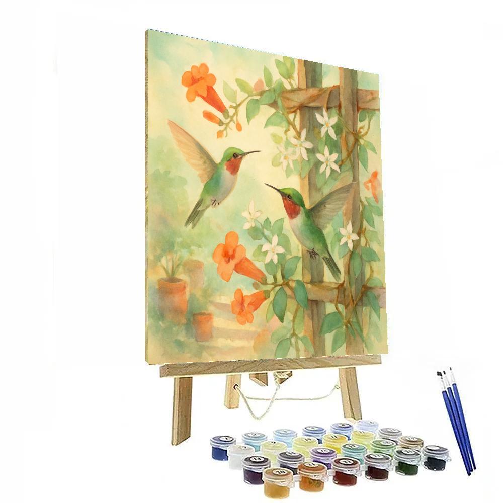 Hummingbirds In The Tea Garden Trellis paint by numbers