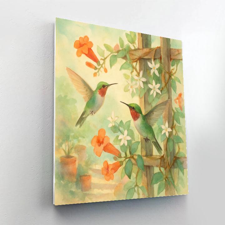 Hummingbirds In The Tea Garden Trellis paint by numbers