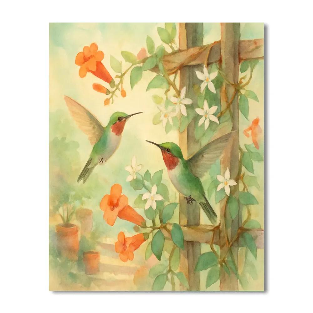 Hummingbirds In The Tea Garden Trellis paint by numbers