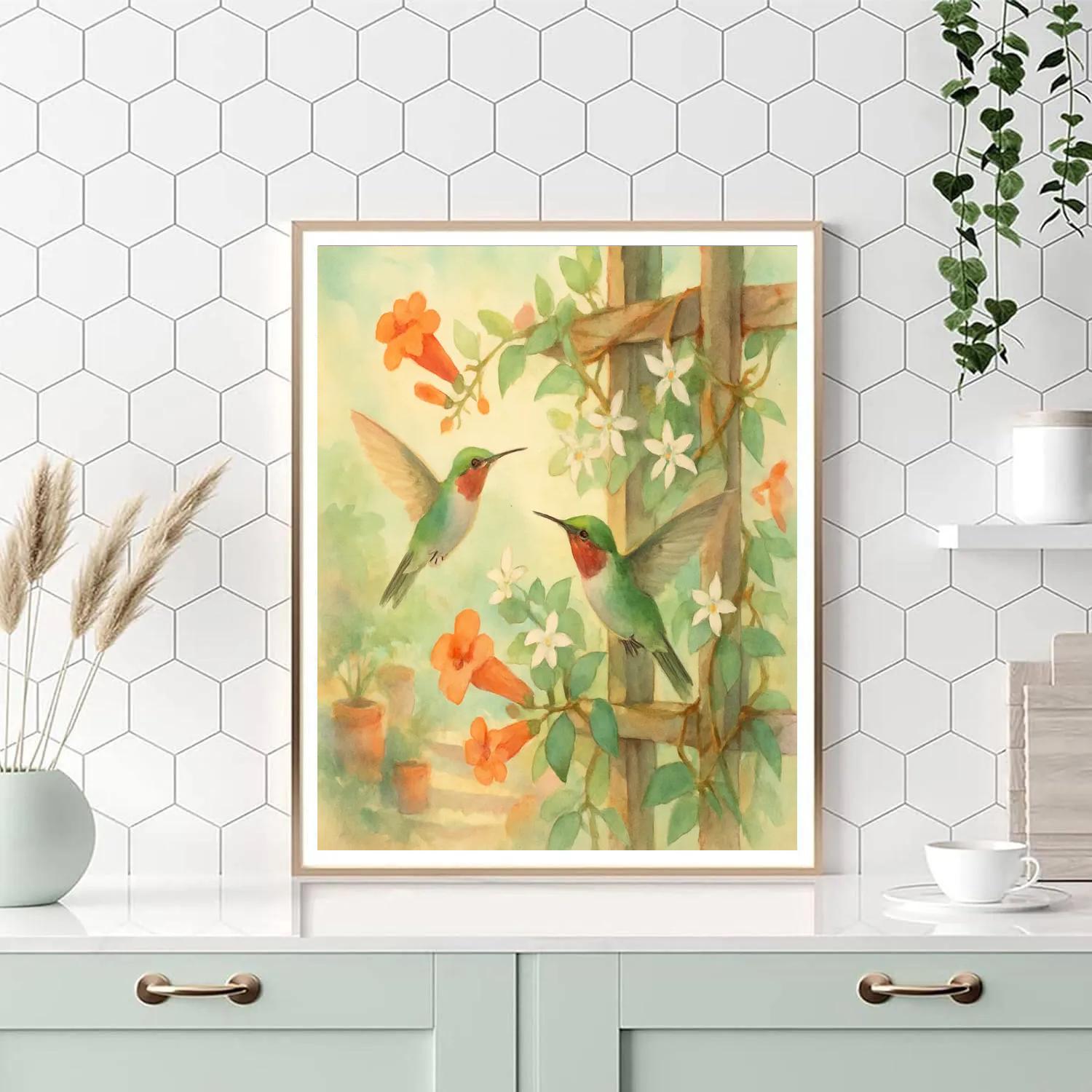 Hummingbirds In The Tea Garden Trellis paint by numbers