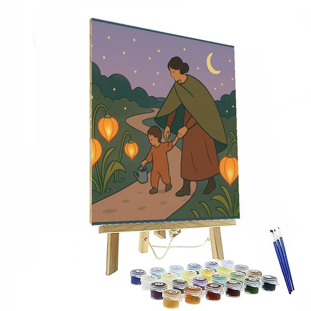 Garden Walk With Mother At Dusk paint by number