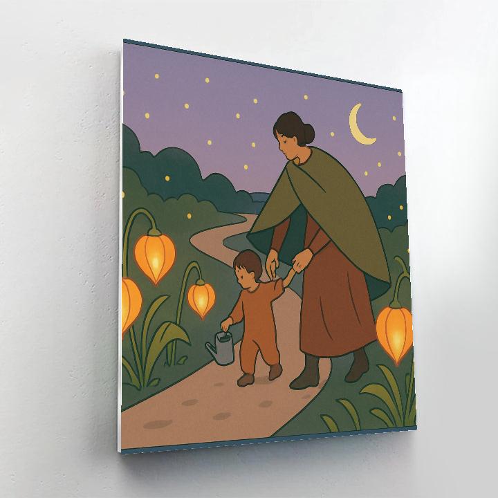 Garden Walk With Mother At Dusk paint by number