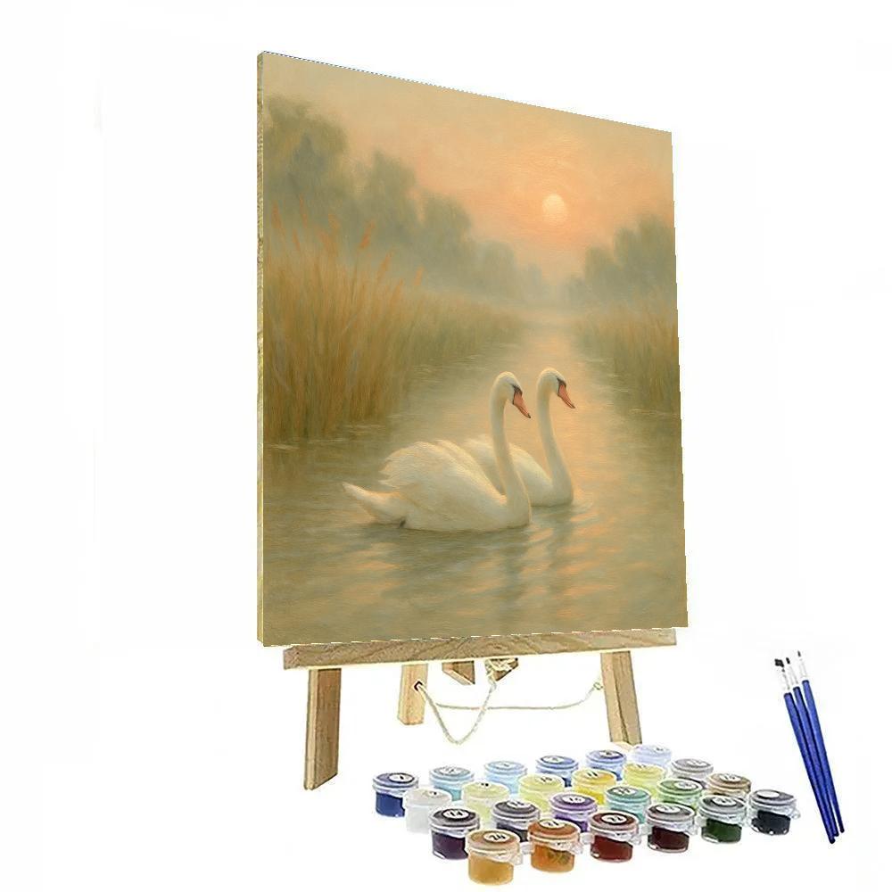 Swans In The Misty Reed Coves Number painting