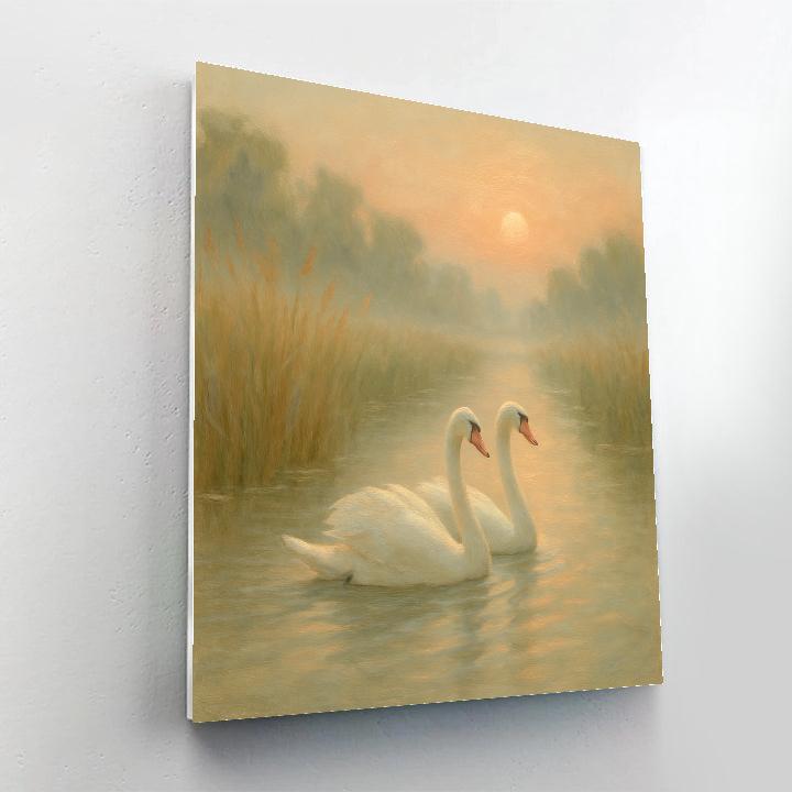 Swans In The Misty Reed Coves Number painting