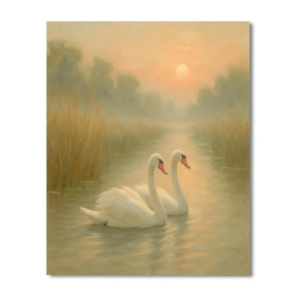 Swans In The Misty Reed Coves Number painting