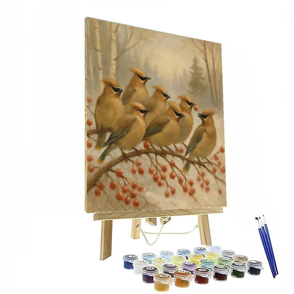 Cedar Waxwings Among Winter Berries DIY paint by numbers