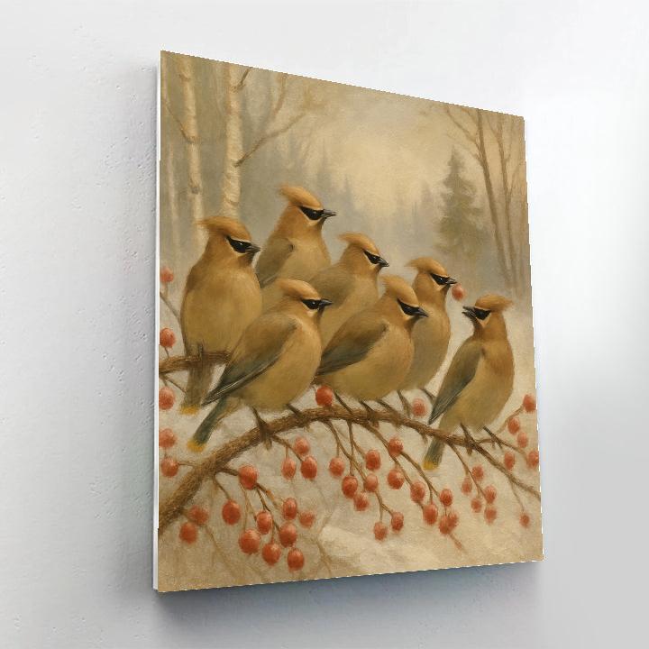 Cedar Waxwings Among Winter Berries DIY paint by numbers