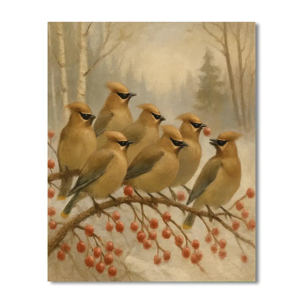 Cedar Waxwings Among Winter Berries DIY paint by numbers