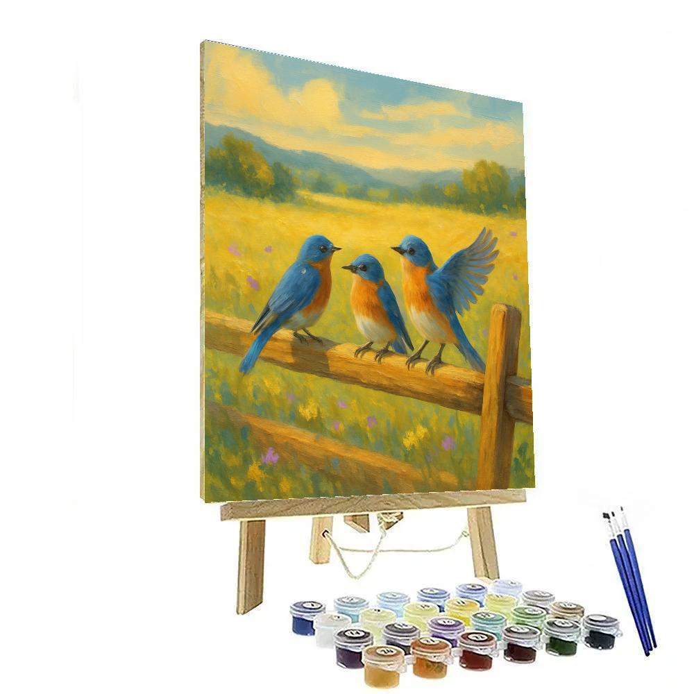 Bluebirds On The Wildflower Fence Line paint by numbers