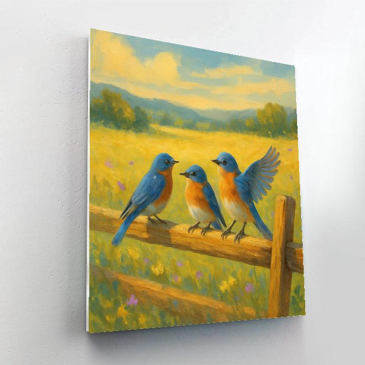 Bluebirds On The Wildflower Fence Line paint by numbers