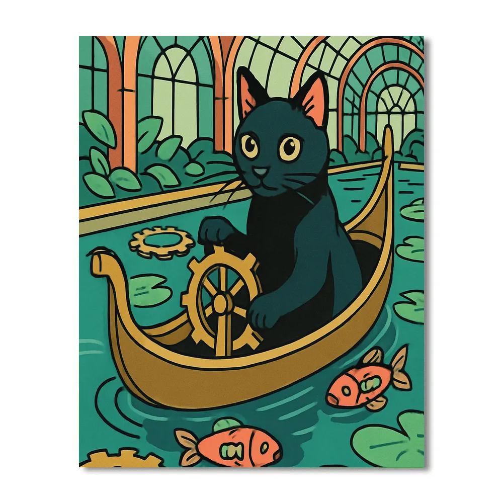 Clockwork Canal Cat Voyage paint by numbers