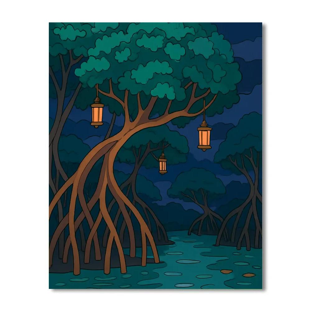 Lanternlit Mangrove Tree Labyrinth paint by color