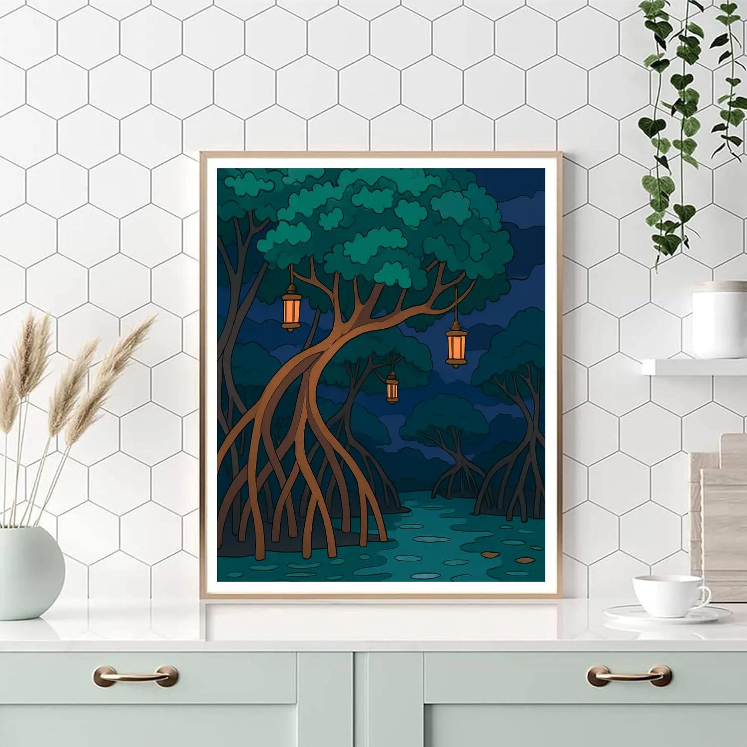 Lanternlit Mangrove Tree Labyrinth paint by color