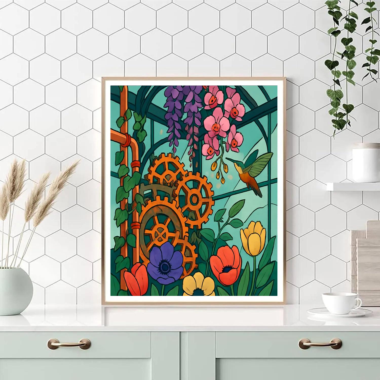 Clockwork Conservatory With Flowers Number painting