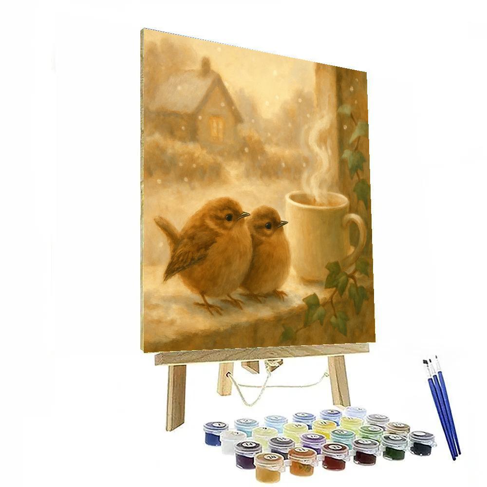 Cottage Window Wrens At First Snow Numbered painting kits