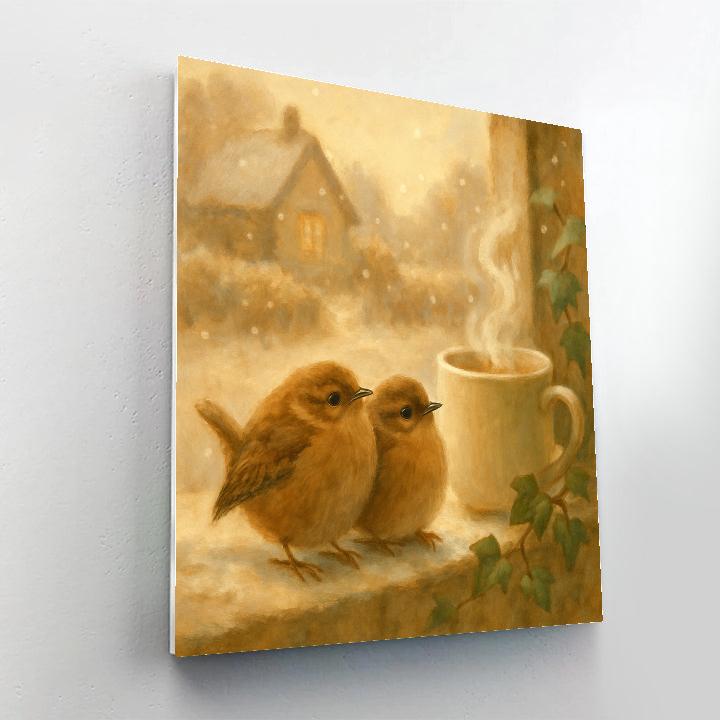 Cottage Window Wrens At First Snow Numbered painting kits