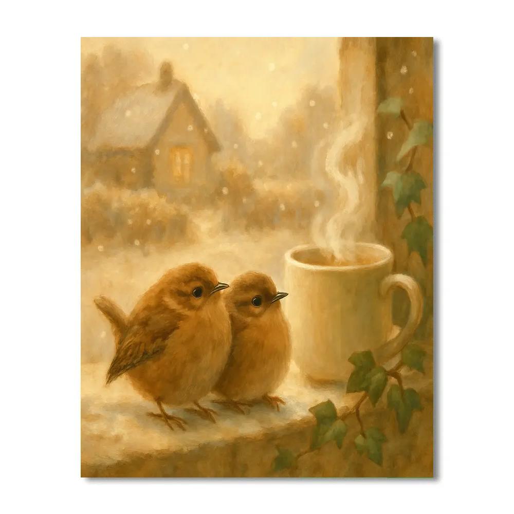 Cottage Window Wrens At First Snow Numbered painting kits