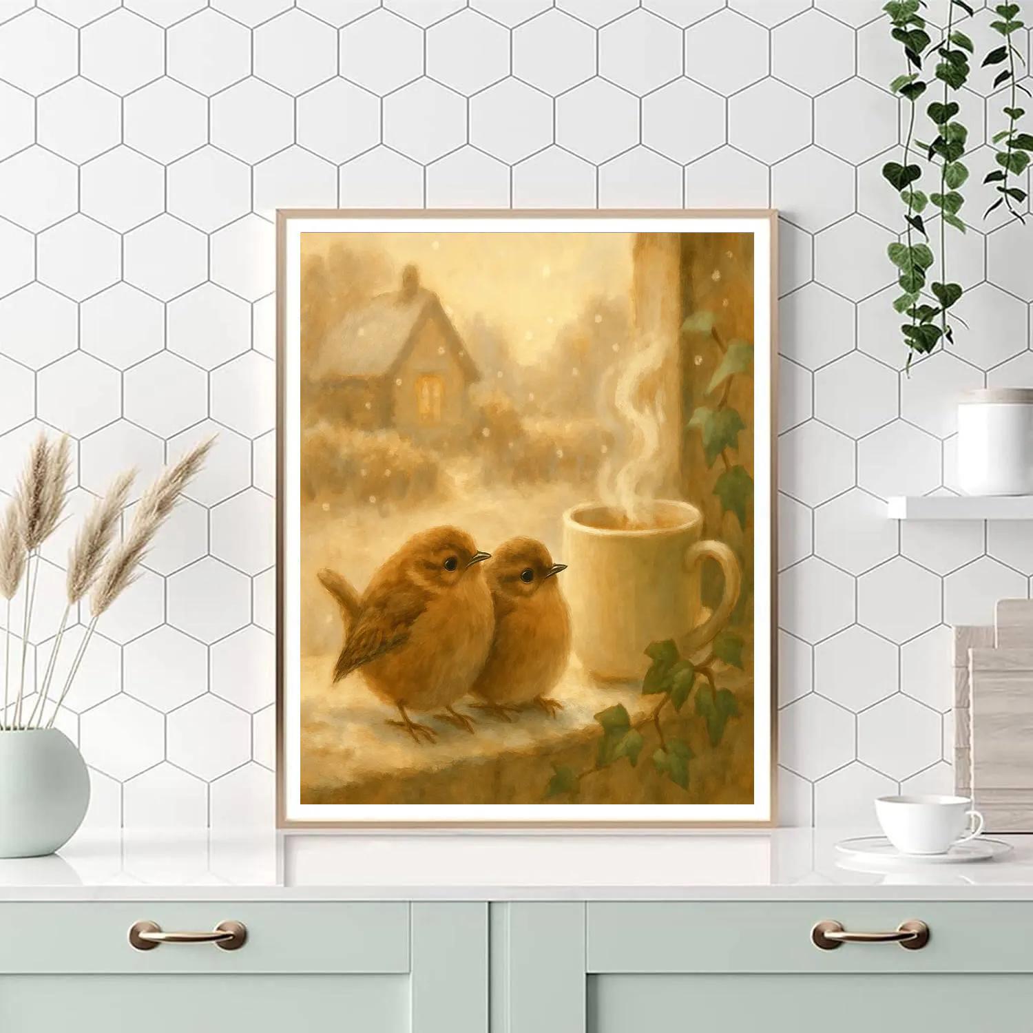 Cottage Window Wrens At First Snow Numbered painting kits