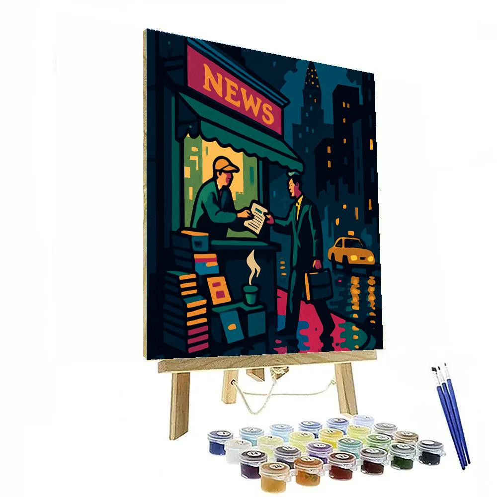 Midnight Newsstand In New York Glow paint by number