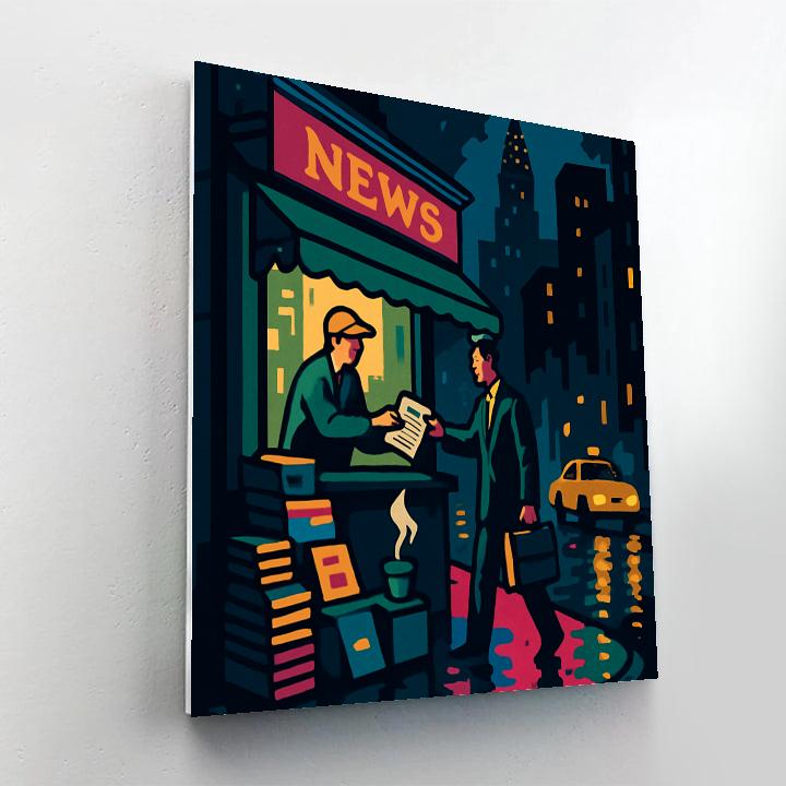 Midnight Newsstand In New York Glow paint by number