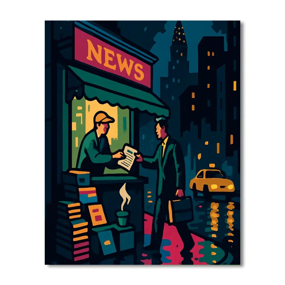Midnight Newsstand In New York Glow paint by number
