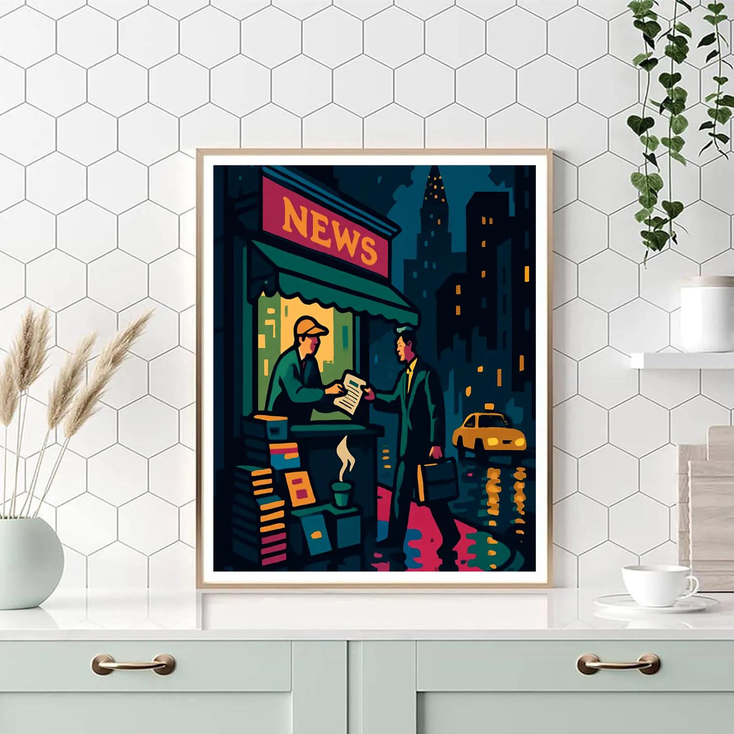 Midnight Newsstand In New York Glow paint by number