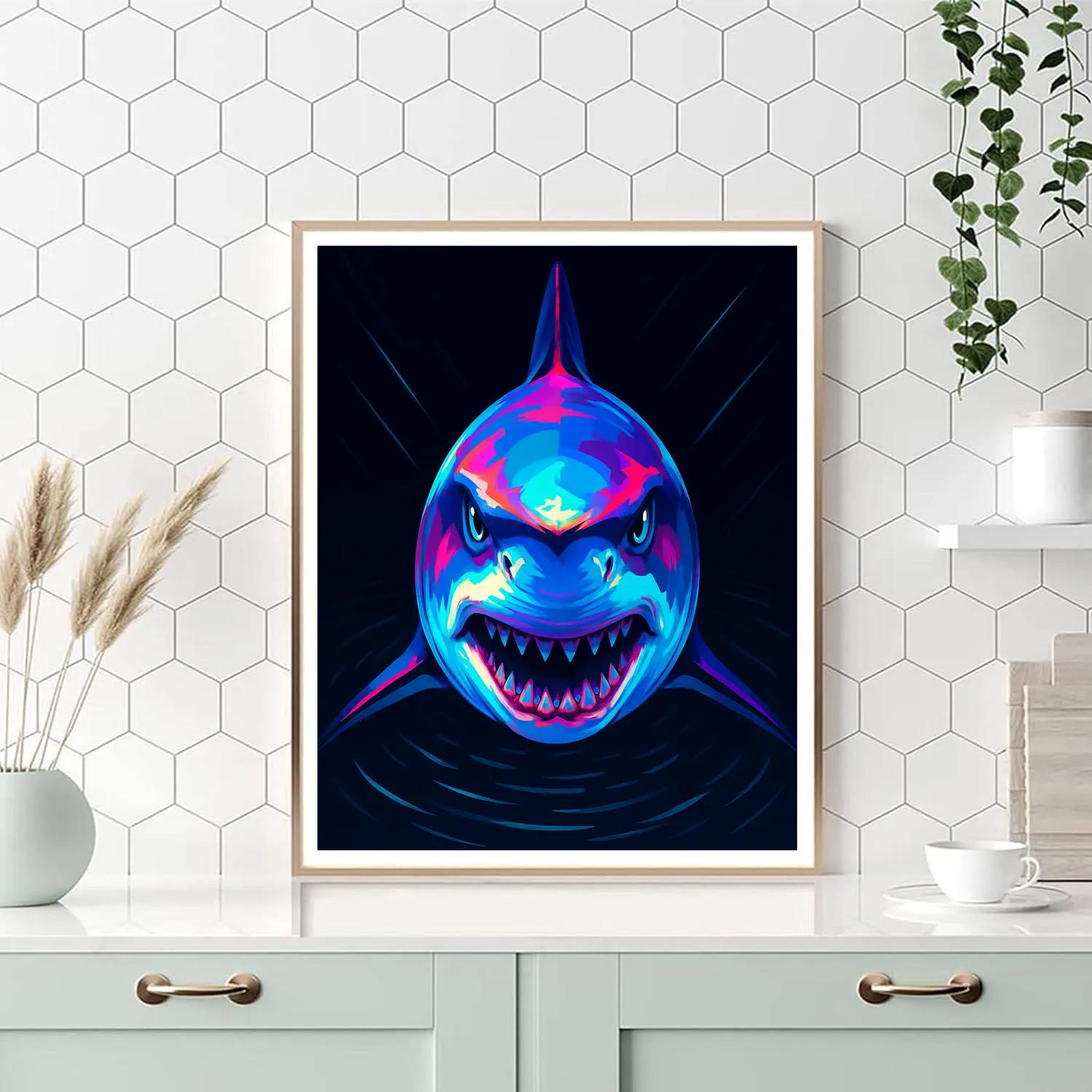 Prismatic Tide Shark Portrait paint by number