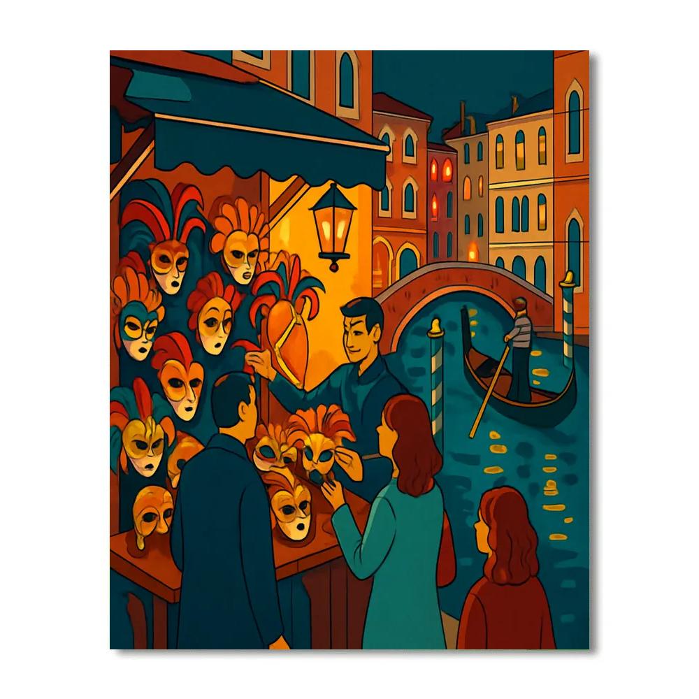 Maskmakers Market In Venice Twilight Painting by numbers kit
