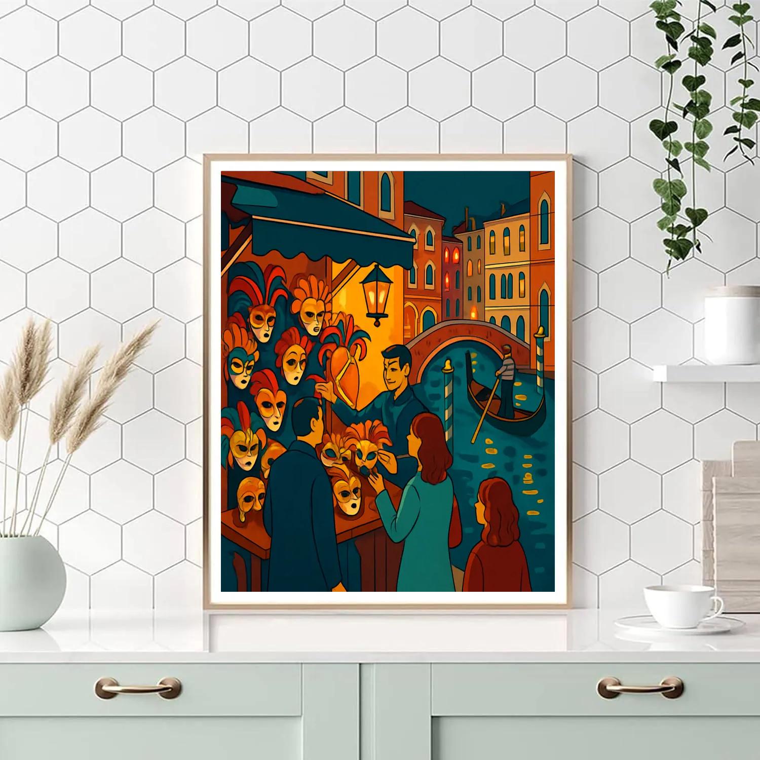 Maskmakers Market In Venice Twilight Painting by numbers kit