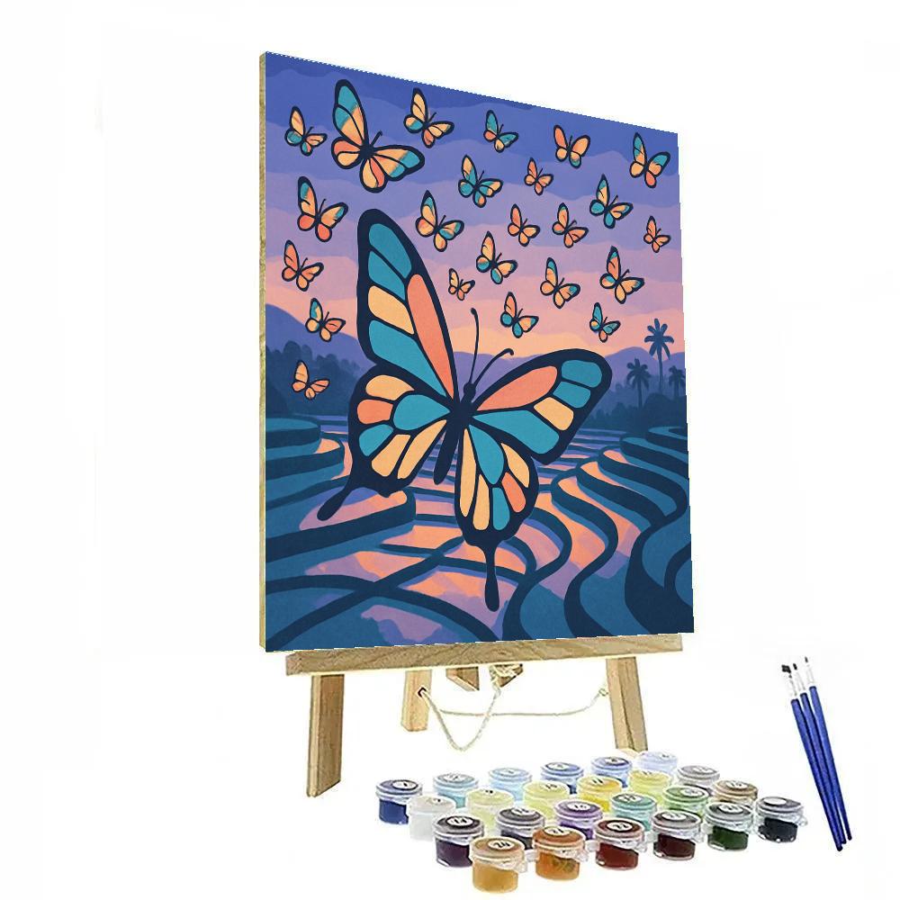 Butterfly Lanterns Over A Rice Terrace Number painting