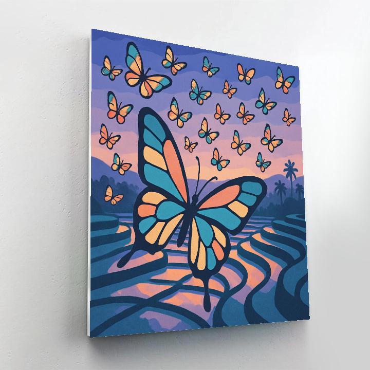 Butterfly Lanterns Over A Rice Terrace Number painting