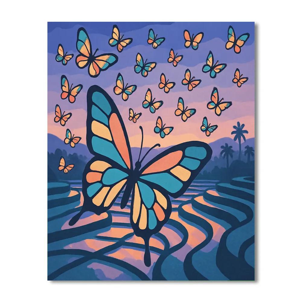 Butterfly Lanterns Over A Rice Terrace Number painting