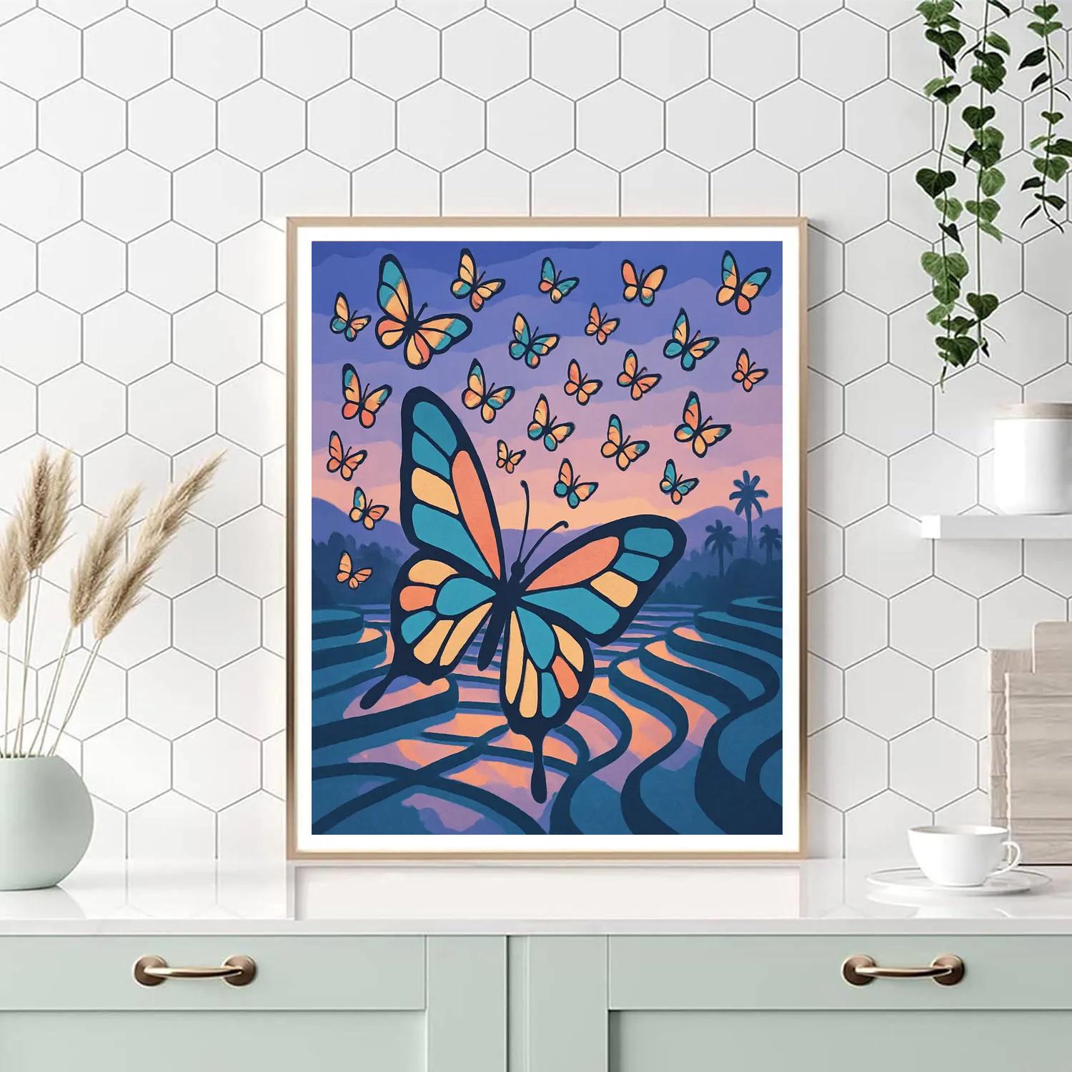 Butterfly Lanterns Over A Rice Terrace Number painting