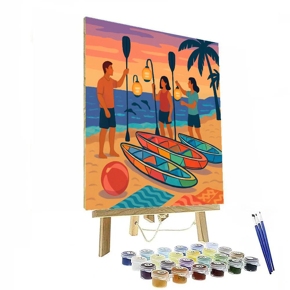 Sunset Kayak Parade On The Beach Painting by numbers kit