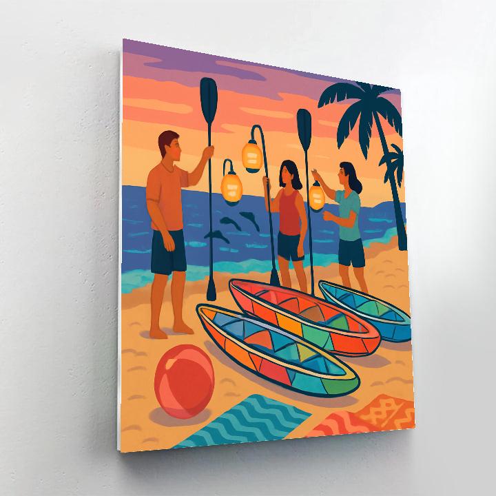Sunset Kayak Parade On The Beach Painting by numbers kit