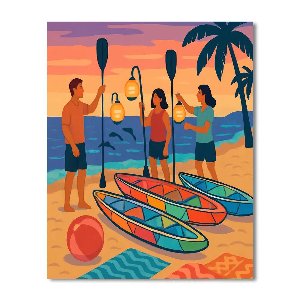 Sunset Kayak Parade On The Beach Painting by numbers kit