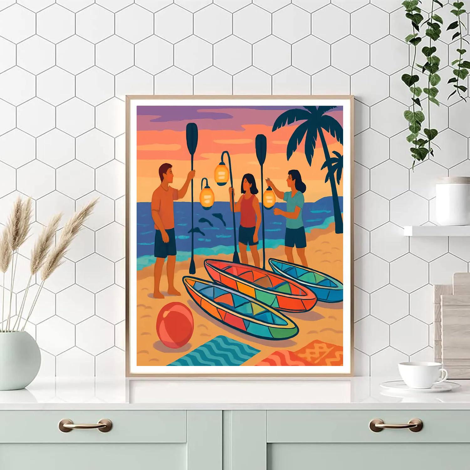 Sunset Kayak Parade On The Beach Painting by numbers kit