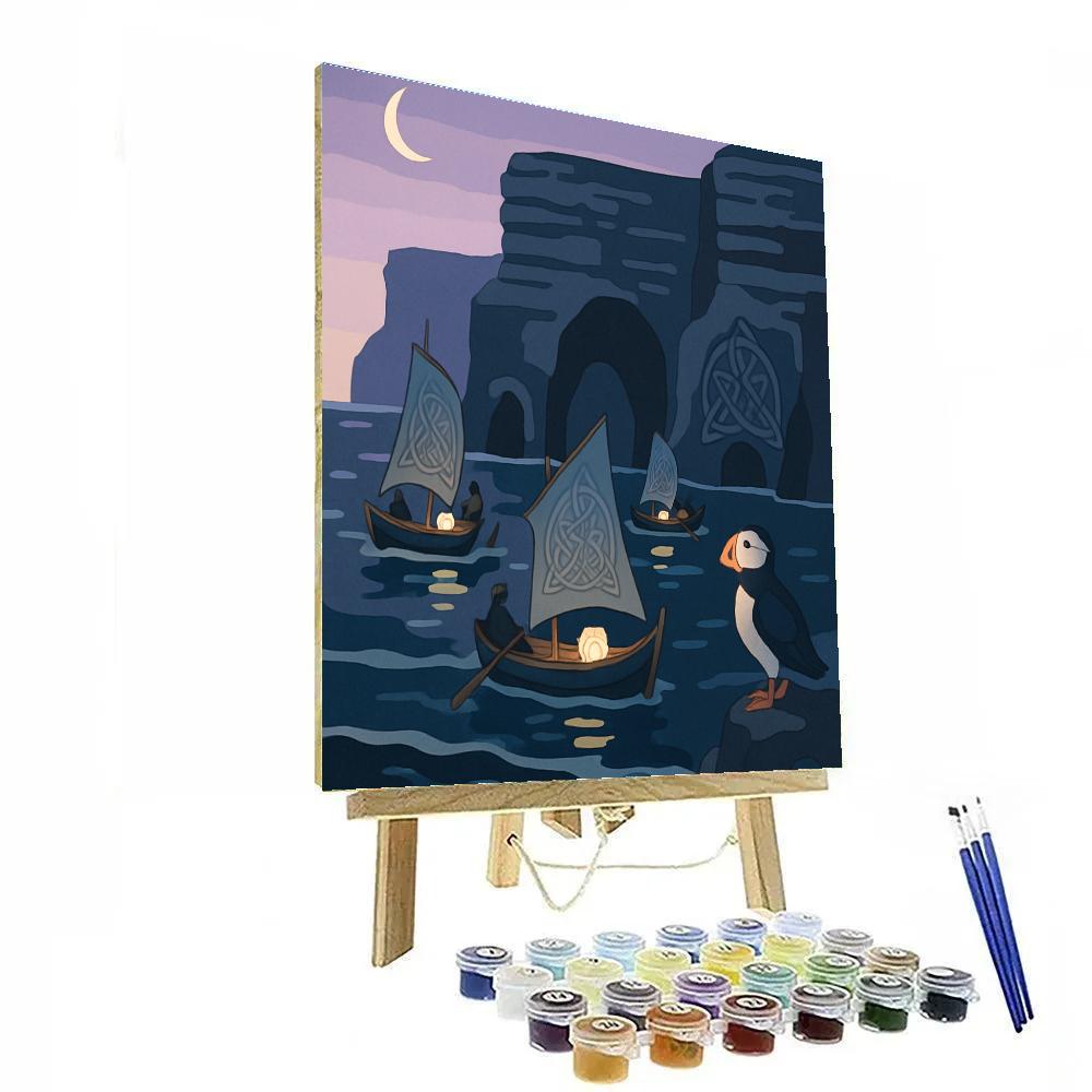 Lantern Regatta Through Ireland Sea Caves painting number kit