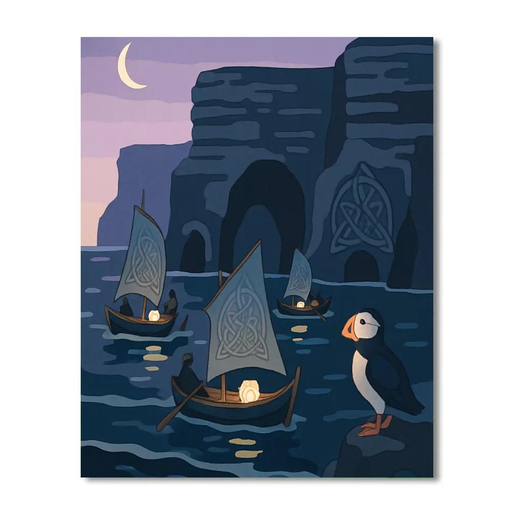 Lantern Regatta Through Ireland Sea Caves painting number kit