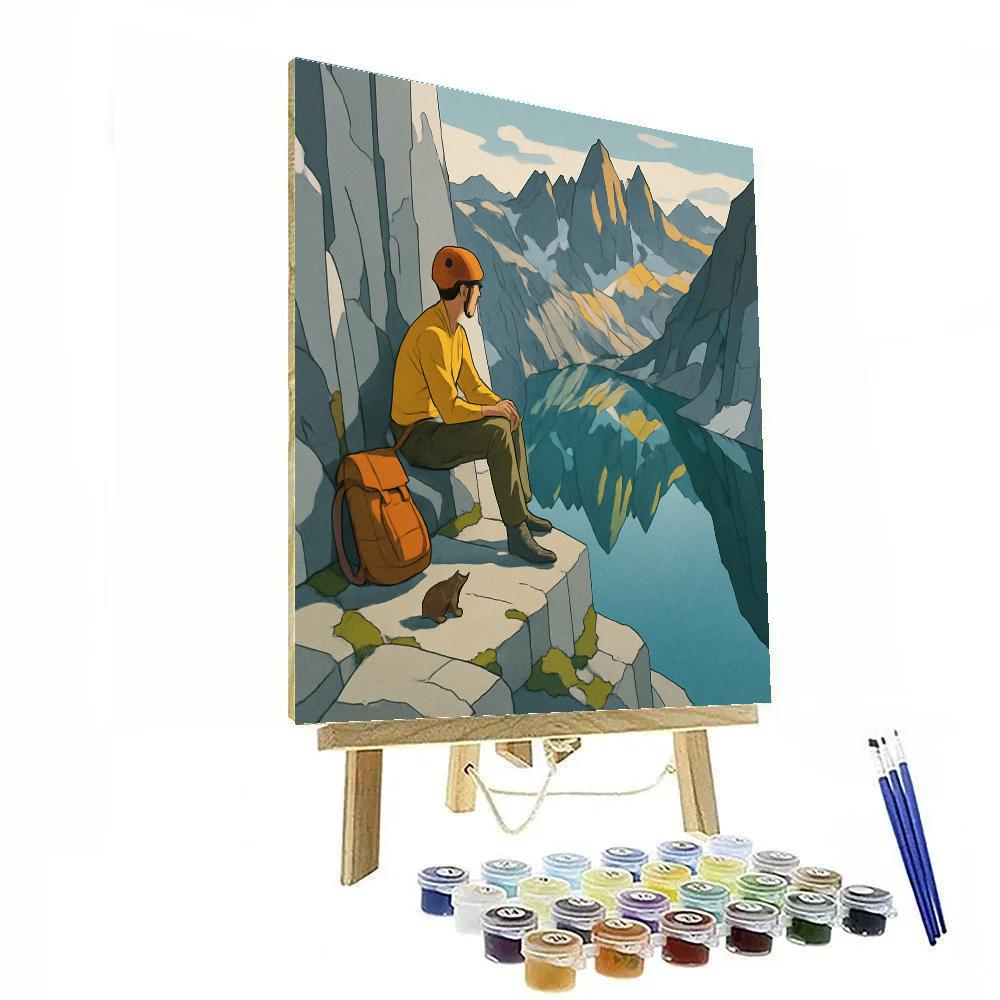 Sunlit Granite Basin With Mountain Reflections Paint by numbers kits