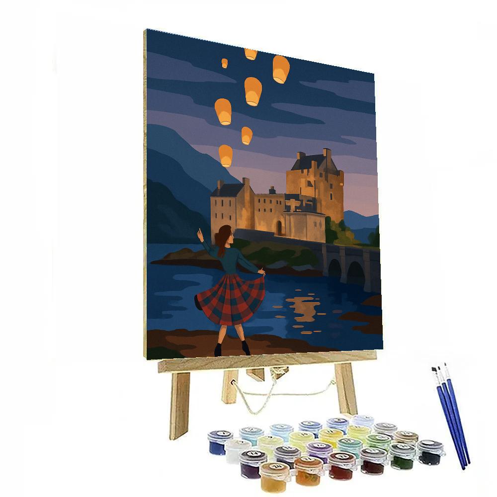 Sky Lanterns Over Eilean Donan In Scotland paint by number