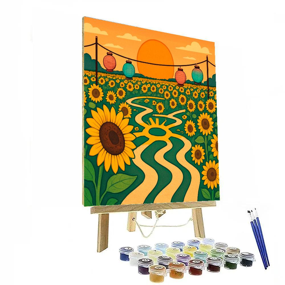 Lantern Festival In A Field With Sunflower Paths paint by numbers